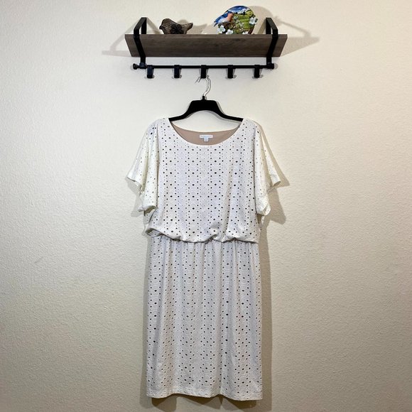 New York & Company sz:L White Tan Perforated Dress - Picture 2 of 11